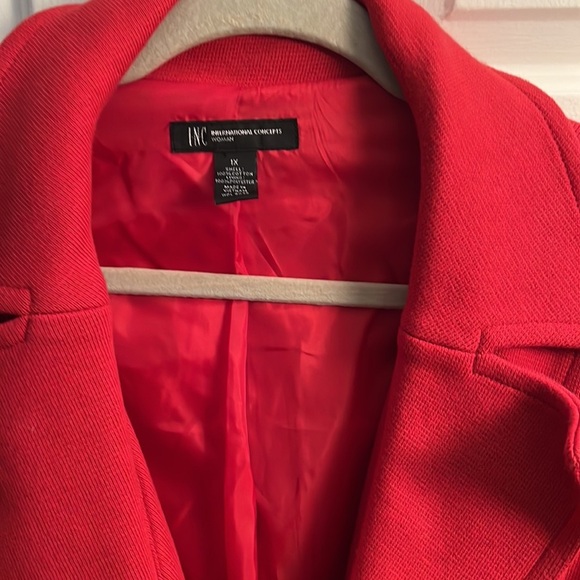 💋💋I•N•C International Concepts Woman Red w/‎ Hold Buttons Belt Jacket - Picture 4 of 8